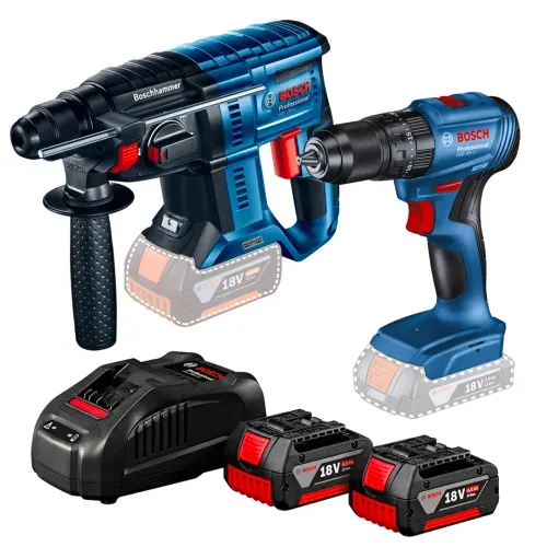 Combo Inalambrico  Taladro Perc Bosch Gsb 185-Li + Martillo Perforador Gbh 180-Li + Kit 2 Baterias + Cargador Rapido